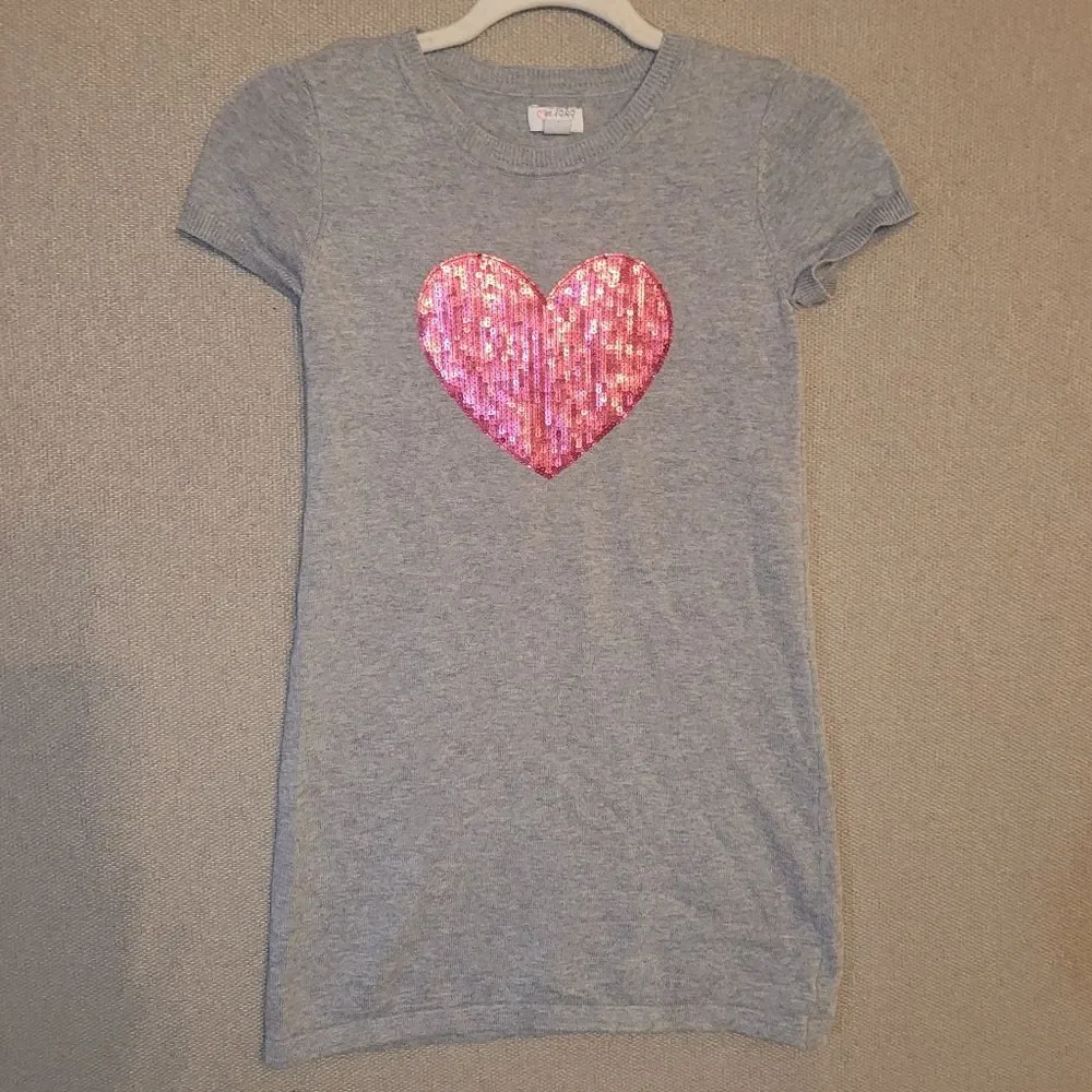 The Childrens Place Size Large Pink Sequins Gray Knit Sweat Dress